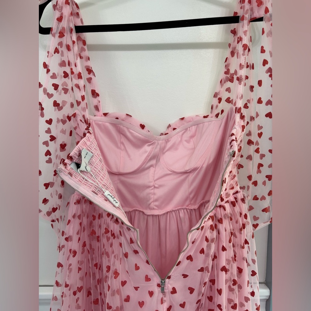 Petal & Pup Floret Pink Tulle Red Hearts Midi Dress Tie Straps NWT Valentines S - Picture 12 of 15